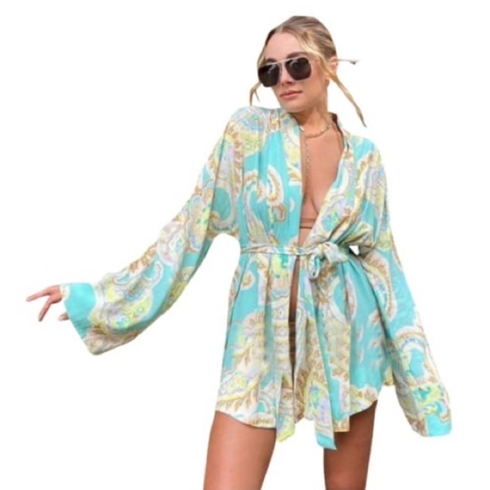 ZARA Printed Kimono with Sash Resort 
Cruise Wear Size S
